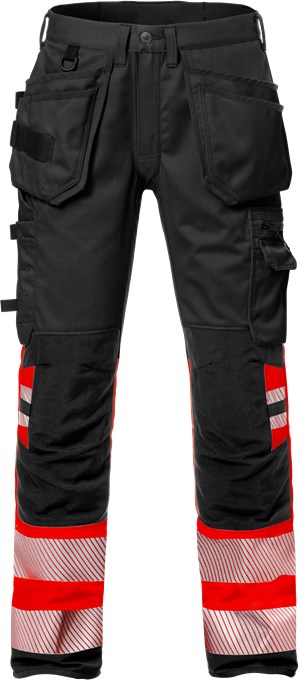 FRISTADS VARSEL HANTVERKARBYXA STRETCH 2706 HI-VIS RÖD/SVART
