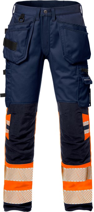 FRISTADS VARSEL HANTVERKARBYXA STRETCH 2706 PLU, KLASS 1 ORANGE/BLÅ
