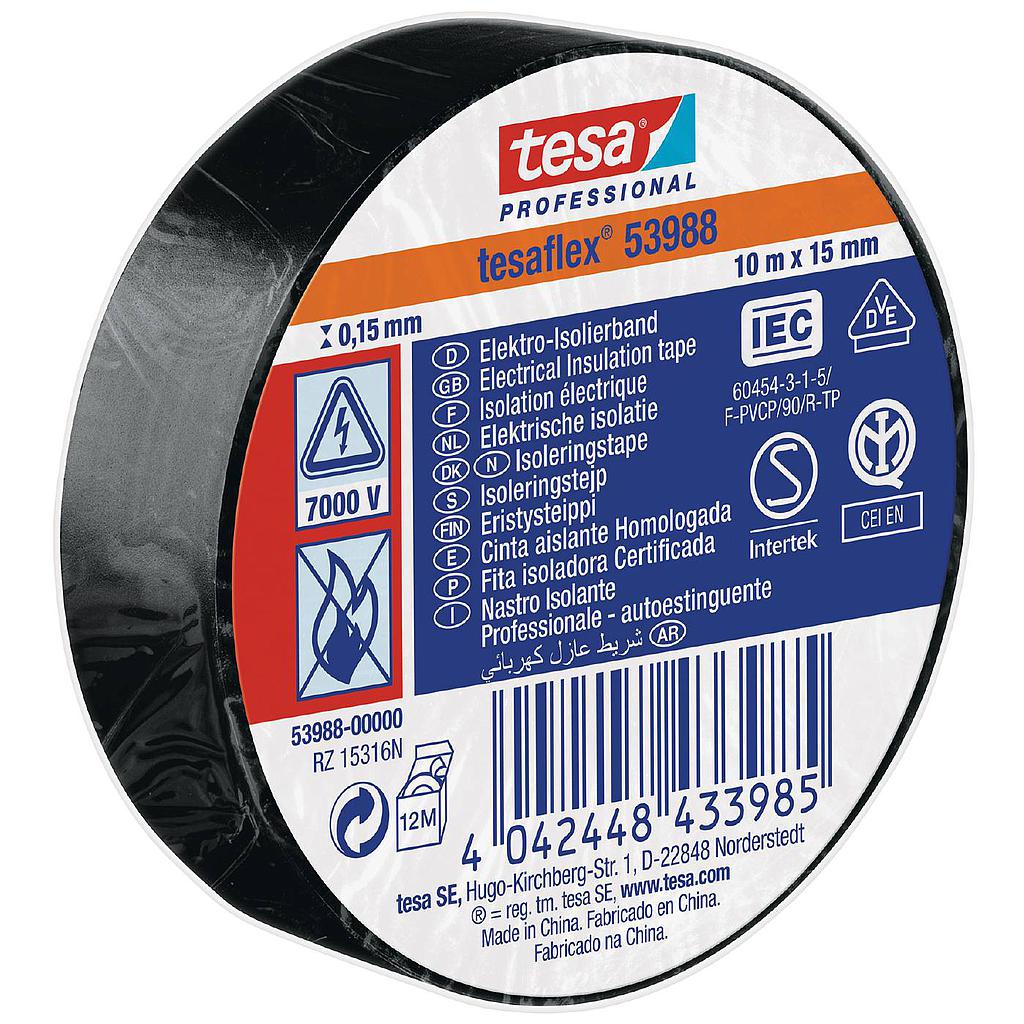 ELTEJP TESAFLEX 53988 TESA SVART S-MÄRKT 15MMX10M