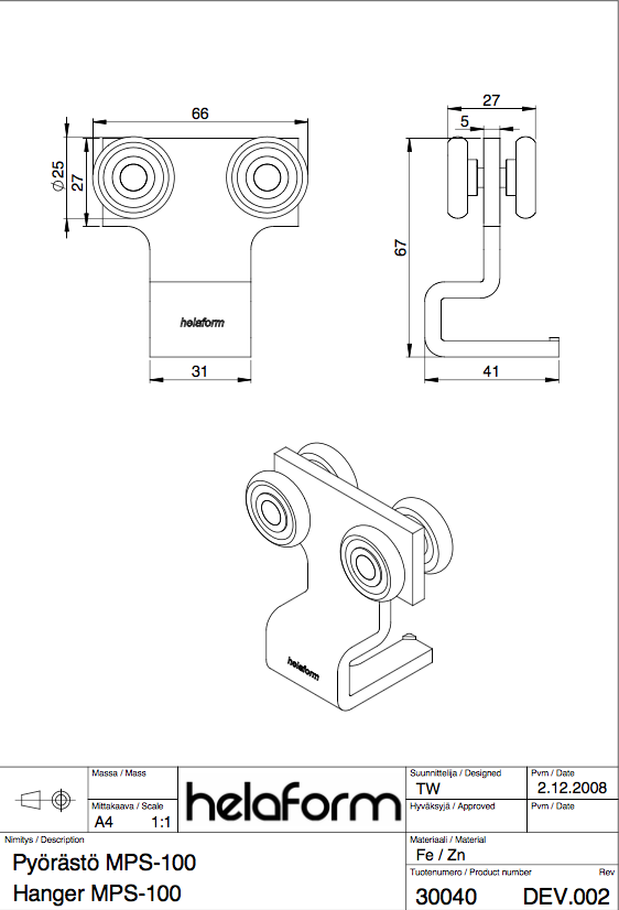 HELAFORM RULLVAGN MPS-100/NAILON
